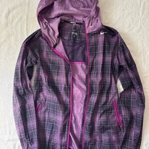 NIKE Plaid Phenom Vapor Hooded Windbreaker Running Jacket Purple Women's Size XS